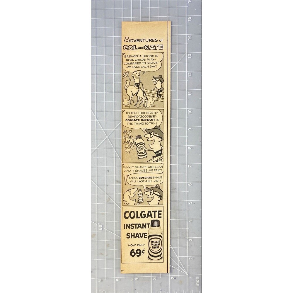 Colgate Instant Shave "Adventures of Col & Gate" 3 Vintage Print Ad 1957